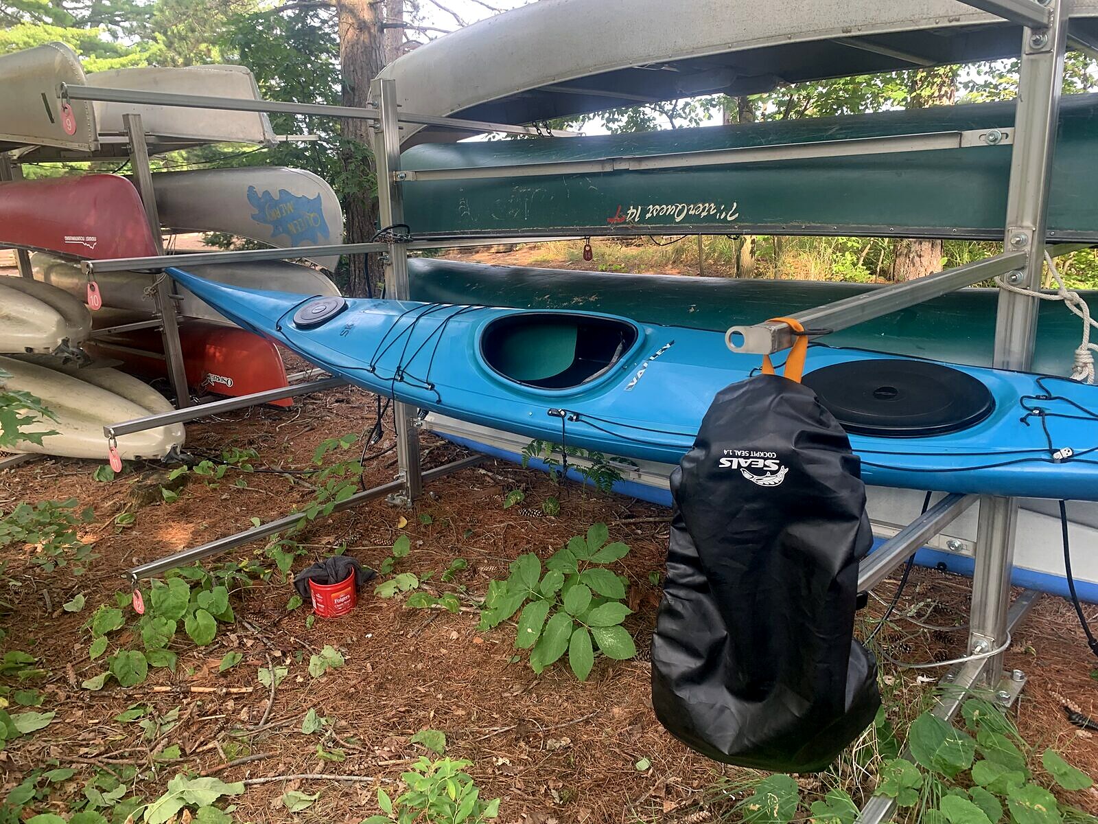 The Madeline Adventures kayak rack at Big Bay Town Park